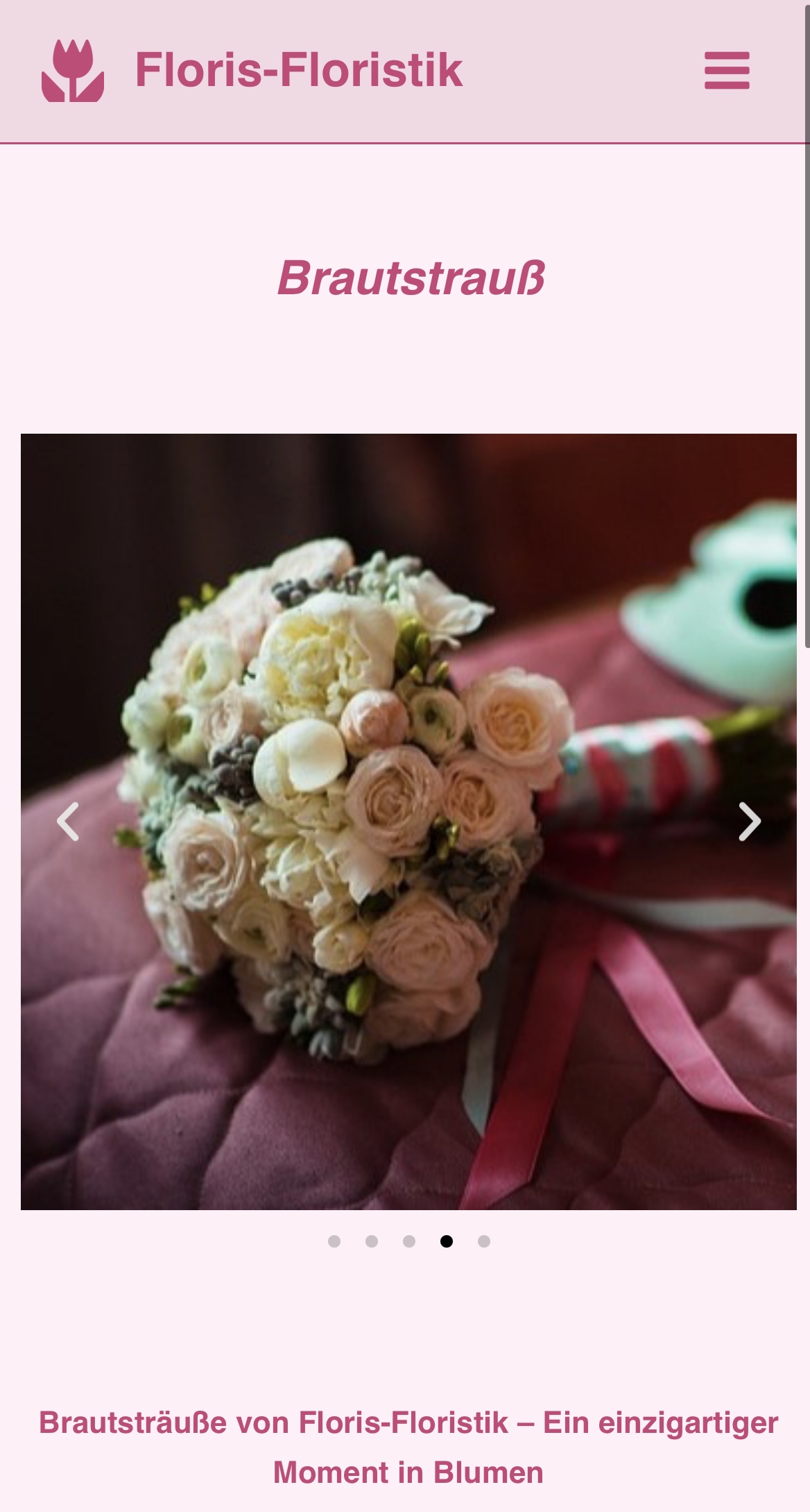 Übersicht von Floristik-Angeboten auf Mobilgerät – responsive Webdesign für Blumenfachgeschäft.